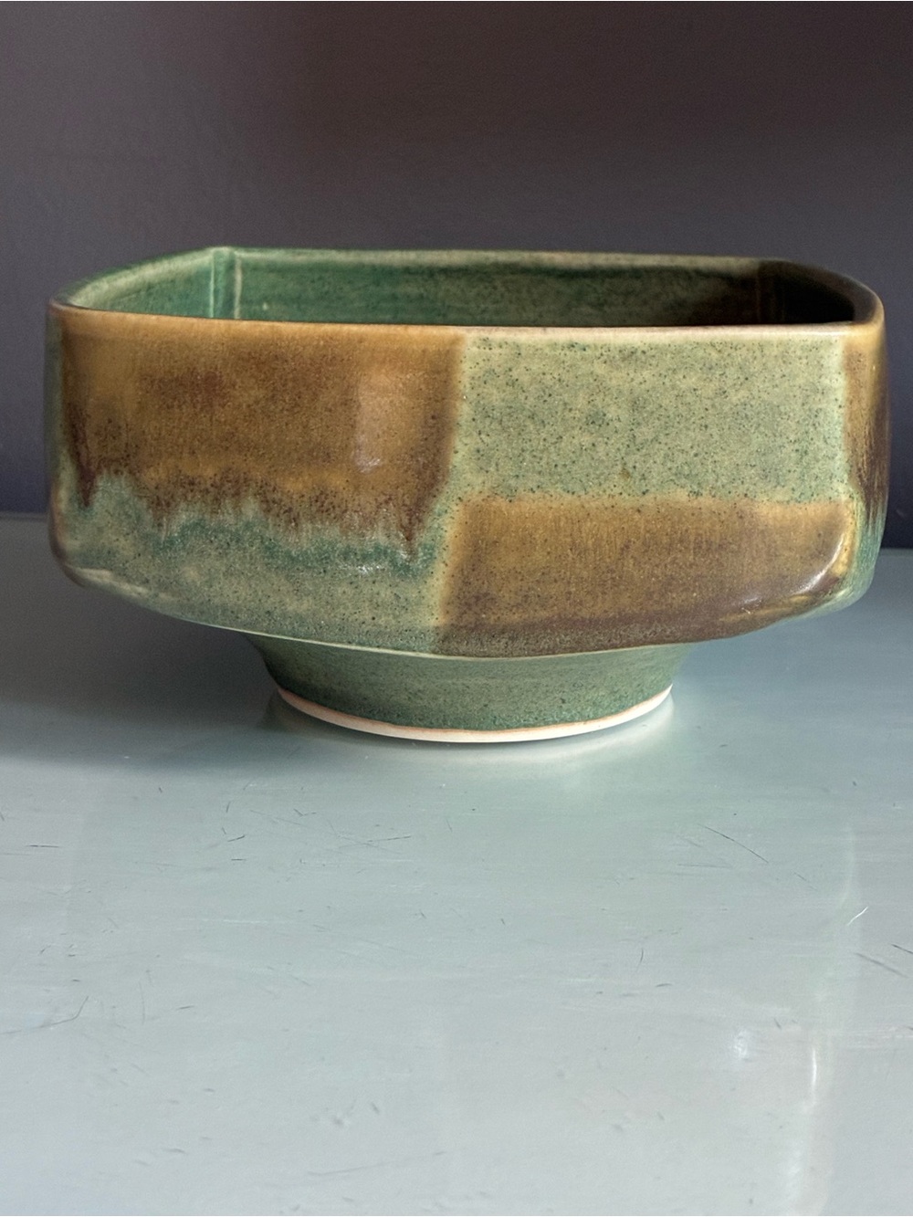 Vintage Square Green Studio Pottery Bowl